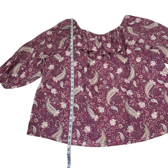 Cato Womens Paisley Print Dusty Pink Peasant Blouse Ruffle Neckline SZ 22/24W - Picture 6 of 10